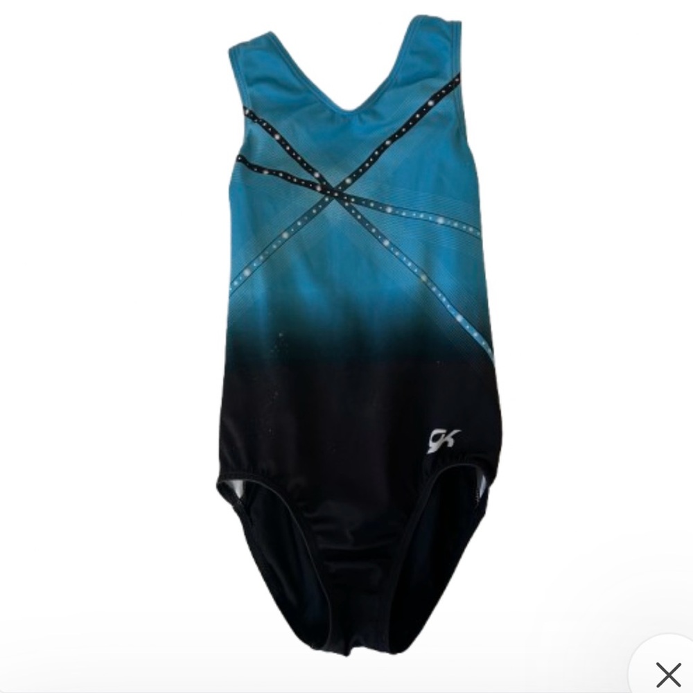 GK Elite Blue Black Ombre Rhinestone Accent Gymnastics Leotard Child Medium